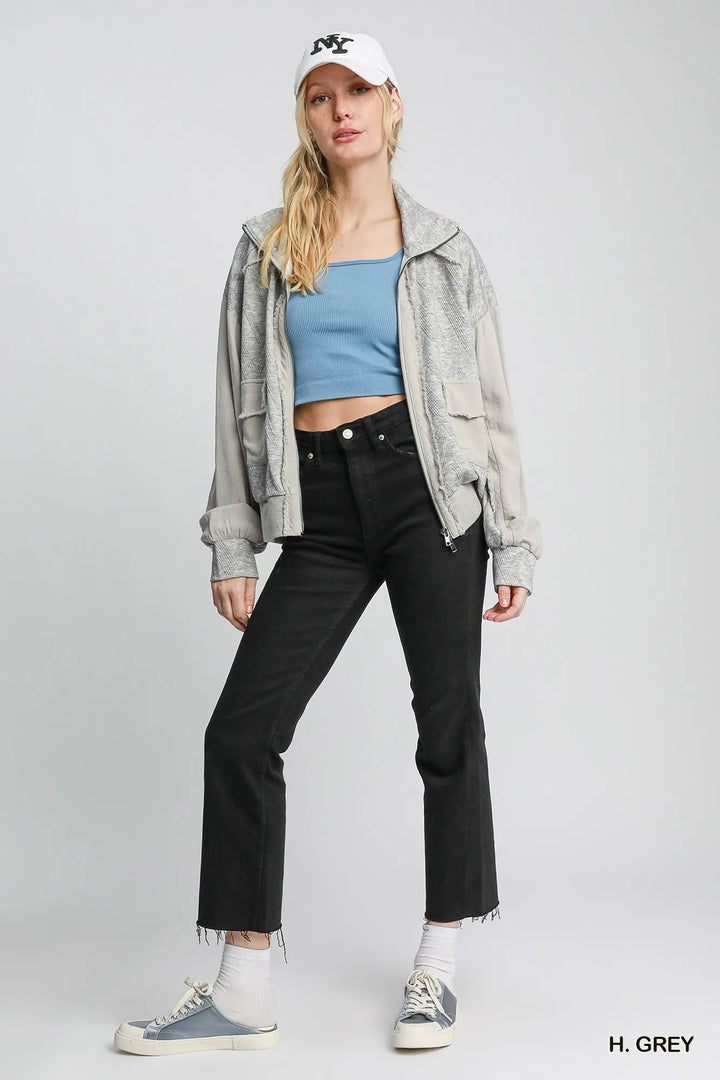 Umgee Two-Way Jacquard Zip-Up Jacket