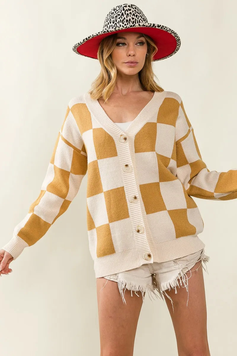 BiBi Checked V-neck Cardigan | Cardigans Daverri Fashions
