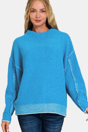 Exposed Seam Mock Neck Long Sleeve Sweater Tops