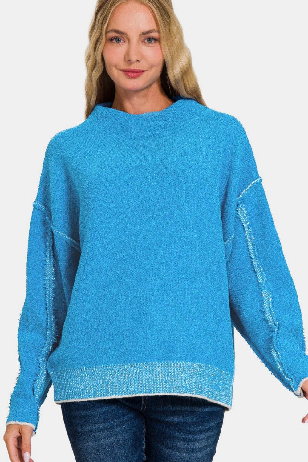 Exposed Seam Mock Neck Long Sleeve Sweater Sweaters