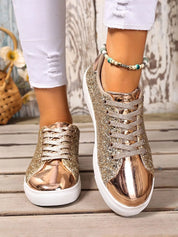 Gold Sequin Lace Up Sneakers | Sneakers Daverri Fashions