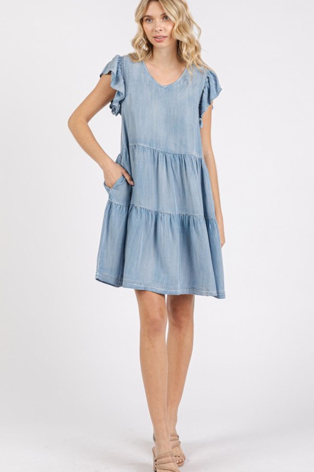 Mittoshop V-Neck Ruffled Cap Sleeve Mini Dress Mini Dresses