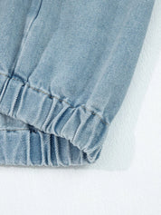 Elastic Edge Collared Zip Up Denim Jacket With Pocket | Denim Jackets Daverri Fashions