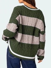 Striped Cable Knit V-Neck Sweater | Sweaters Daverri Fashions