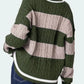Striped Cable Knit V-Neck Sweater - DAVERRI FASHIONS