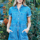 Veveret Elastic Waistband Denim Romper Rompers