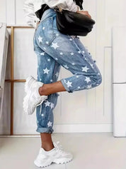 Star Print Distressed High Waist Boyfriend Jeans | Jeans Daverri Fashions