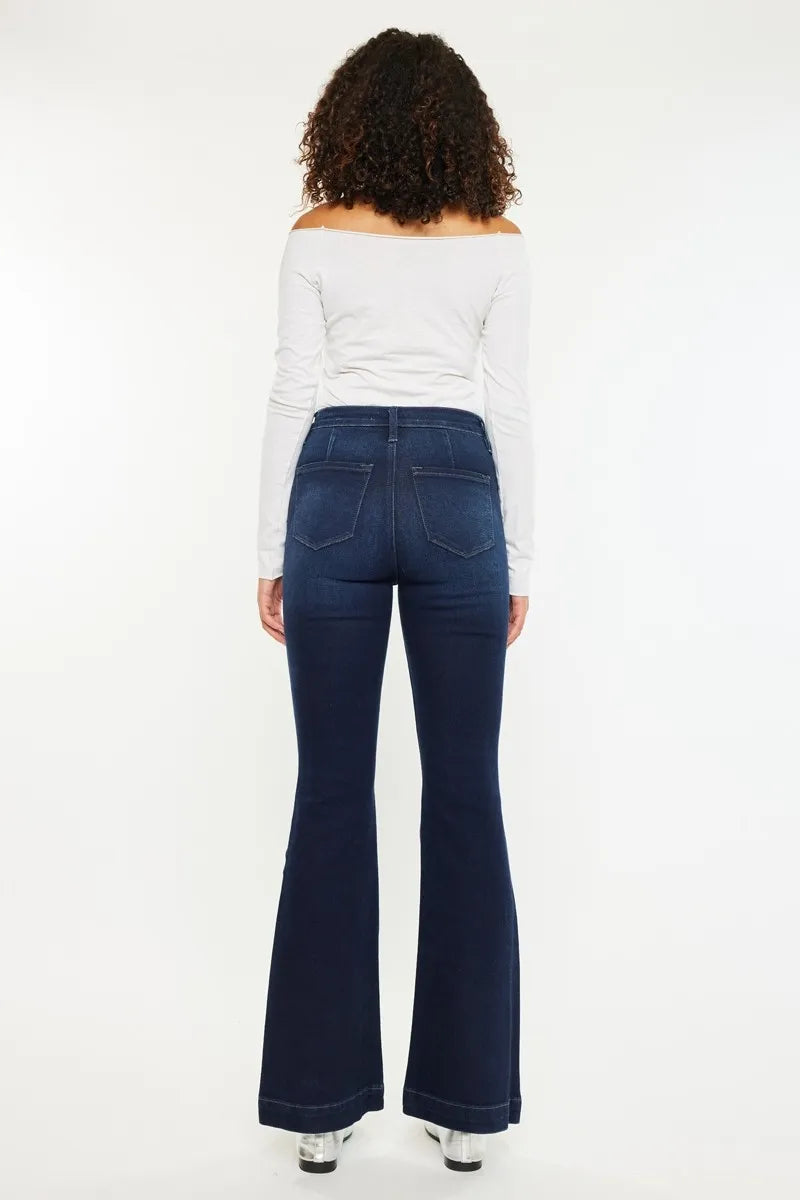 Kancan Button Fly High Rise Distressed Flare Jeans Jeans