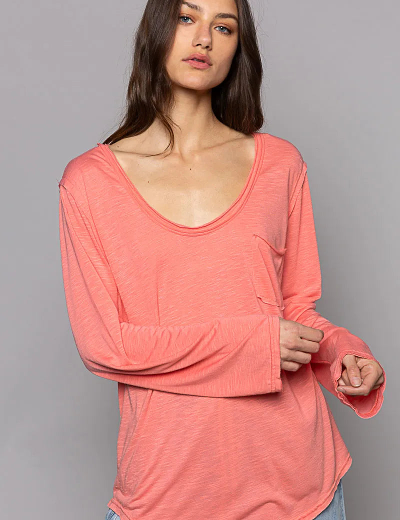 POL Chest Pocket Long Sleeve T-Shirt | T-Shirts Daverri Fashions