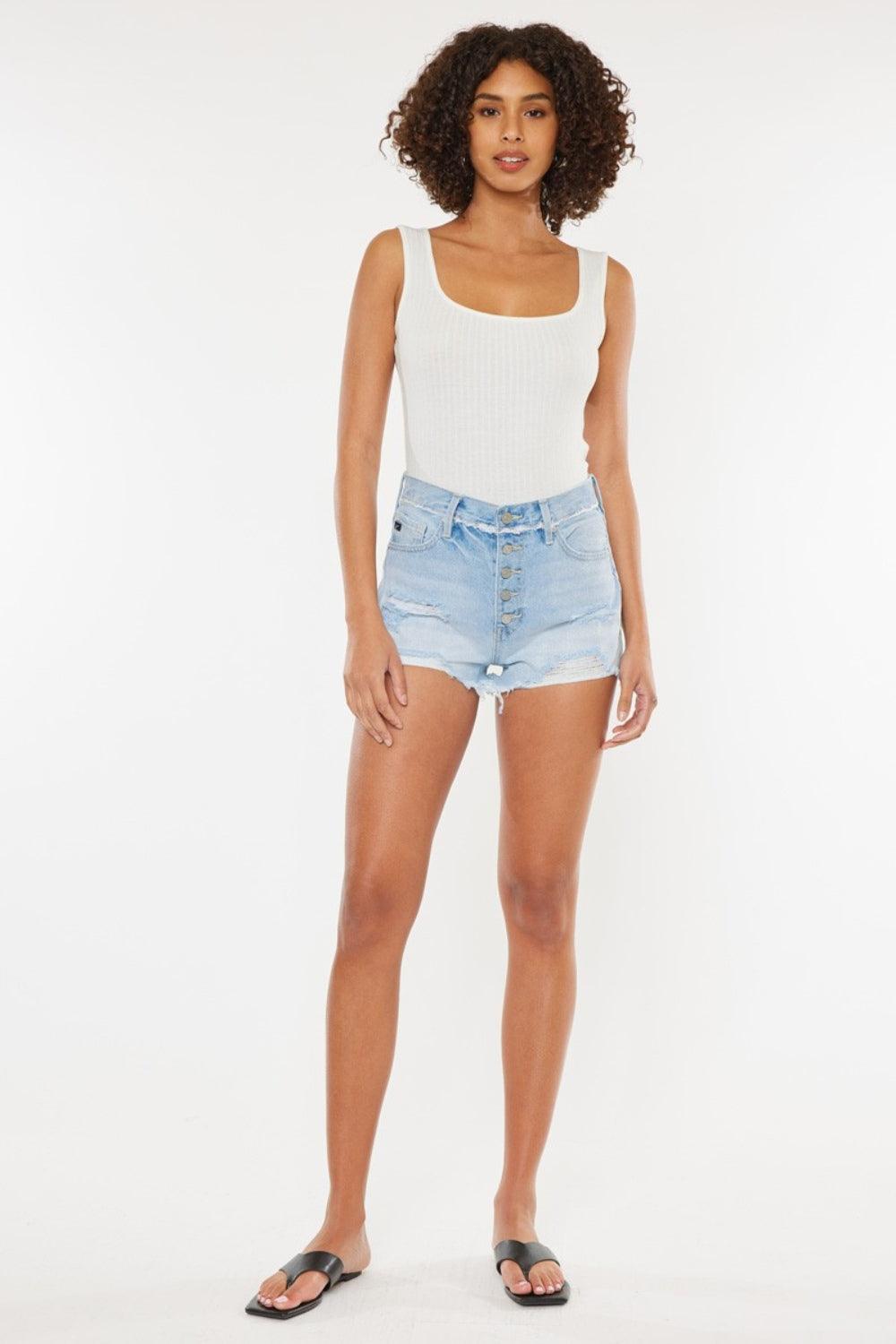 Kancan Distressed Button Fly Denim Shorts Denim Shorts