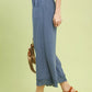 Umgee linen wide leg cropped pants in blue denim with lace trim