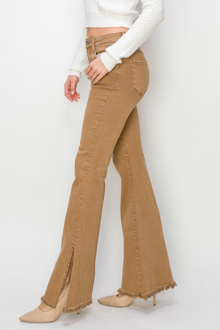 High Waist Side Slit Flare Jeans Bottoms