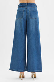 RISEN Mid Rise Fit Wide Leg Knit Denim Look Jeans | Jeans Daverri Fashions