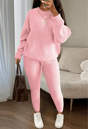 Ribbed Knit Loose Pullover Sweater and Drawstring Pants Set | Loungewear Sets Daverri Fashions