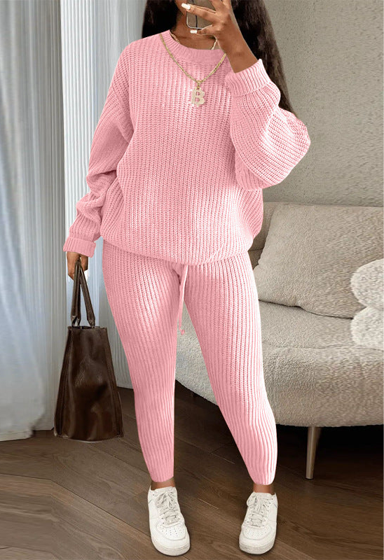 Ribbed Knit Loose Pullover Sweater and Drawstring Pants Set | Loungewear Sets Daverri Fashions