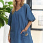 ADORA V-Neck Half Sleeve Mini Denim Dress Mini Dresses