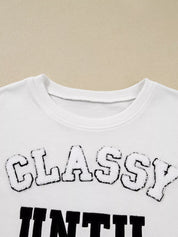 CLASSY UNTIL KICKOFF Plush Letter Patched Loose Sweatshirt | Sweatshirts Daverri Fashions