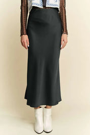 Black Davi & Dani High Waist Midi Skirt | Skirts Daverri Fashions