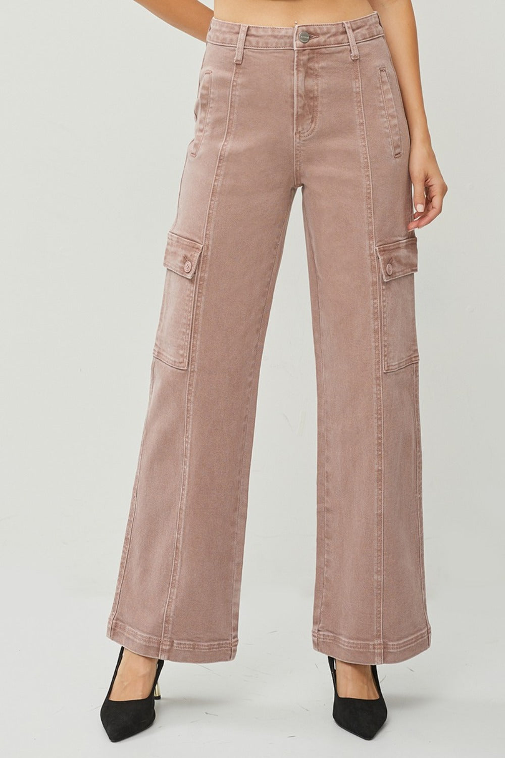 RISEN Full Size High Rise Wide Leg Cargo Jeans Mauve Cargo Jeans