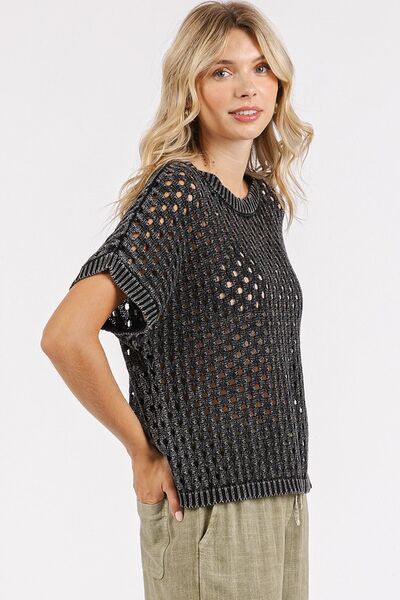 Mittoshop Mineral Wash Openwork Short Sleeve Knit Cover Up Cover-Ups