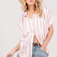 SAGE+FIG Multi Stripe Button Down Short Sleeve Shirt PINK S
