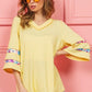 BiBi Cord Rib with Stitched Floral Contrast Top Light Yellow M Tops