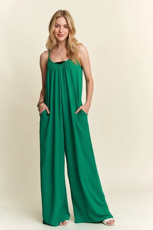 ADORA Wide Leg Casual Cami Jumpsuit KELLY GREEN S