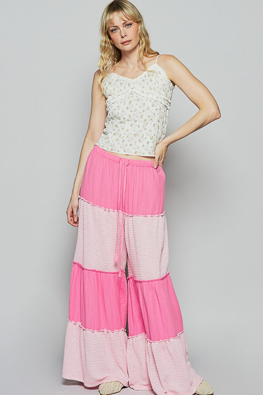 POL Hot Pink Two Tone Drawstring Wide Leg Pants Pants