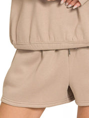 Zenana Fleece Boat Neck Sweatshirt and Shorts Set | Loungewear Sets Daverri Fashions