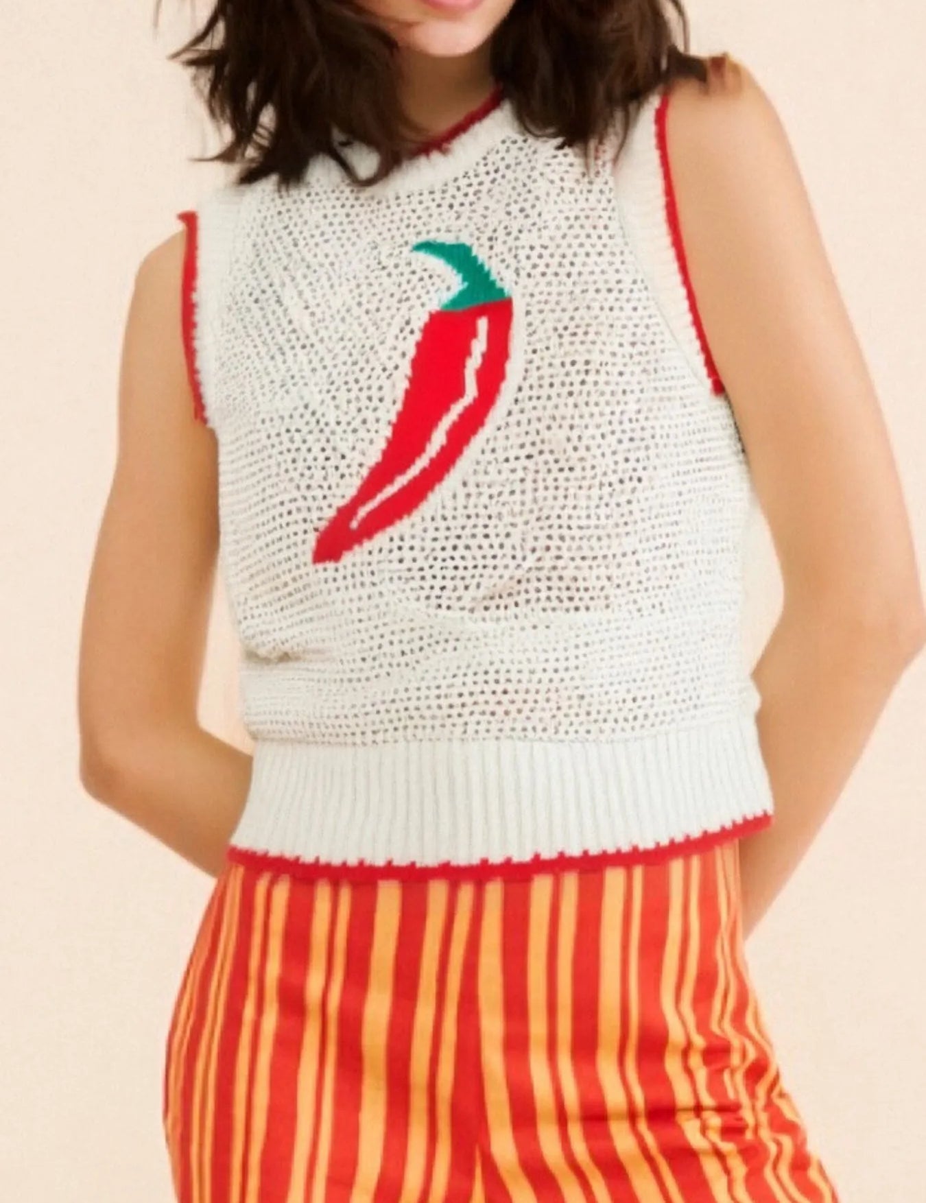 Chili Pepper Crochet Knit Tank Top | Knit Tops Daverri Fashions