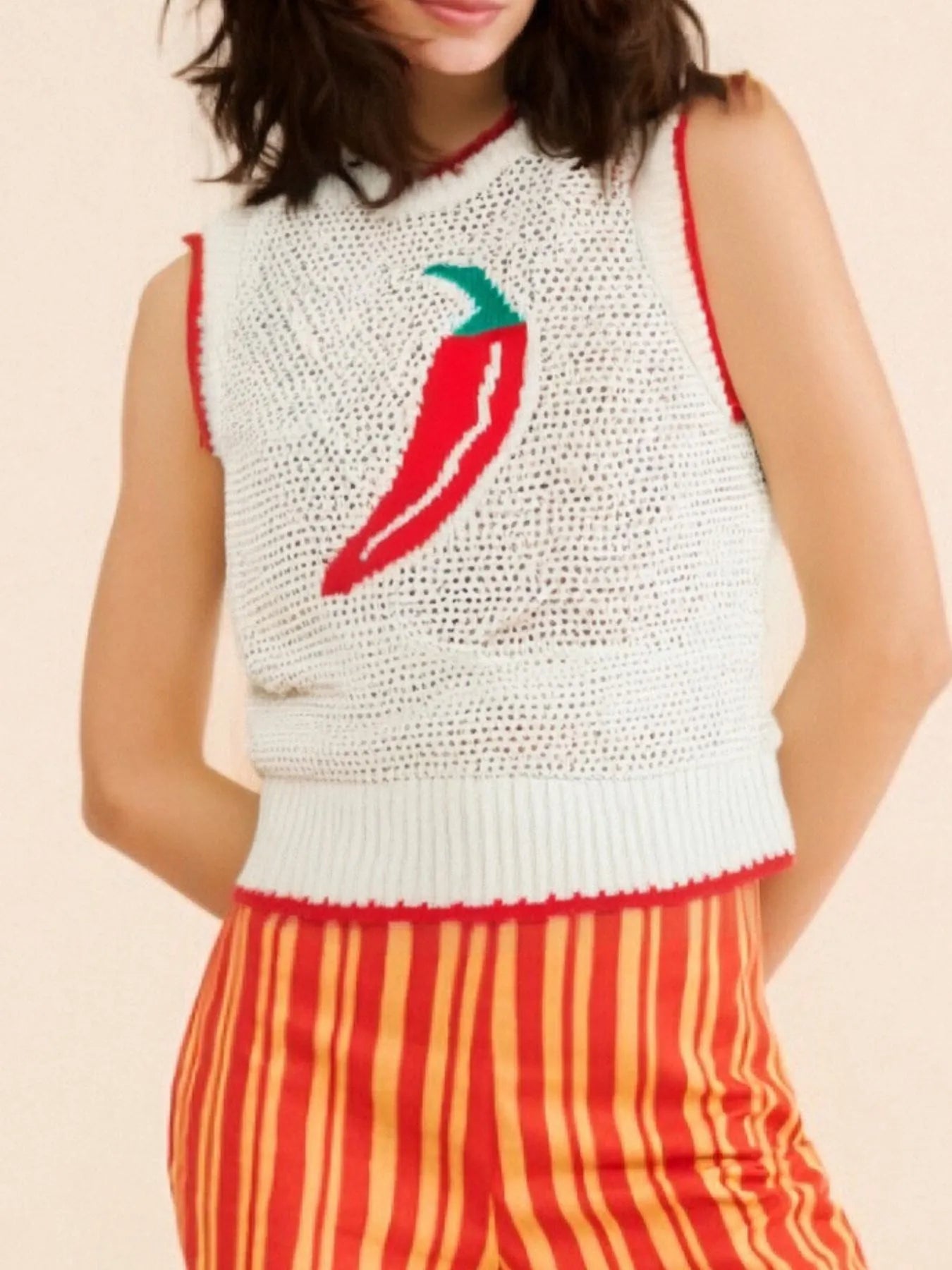 Chili Pepper Crochet Knit Tank Top | Knit Tops Daverri Fashions