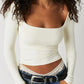 Square Neck Fitted Long Sleeve T-Shirt - DAVERRI FASHIONS