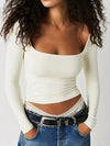 Square Neck Fitted Long Sleeve T-Shirt - DAVERRI FASHIONS