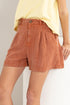 High Waist Pleated Linen Shorts Baked Clay L Bottoms