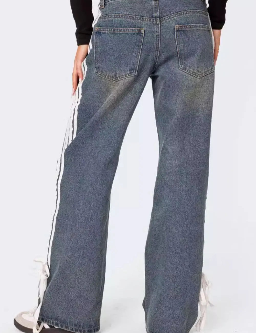 Side Striped Loose Fit Jeans | Jeans Daverri Fashions
