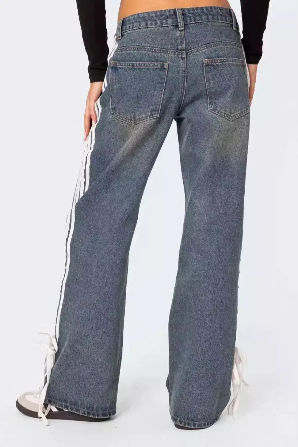 Side Striped Loose Fit Jeans - DAVERRI FASHIONS