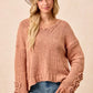 BiBi Chunky Knit Sweater with Flower Detail Sleeves - DAVERRI FASHIONS