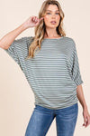 BOMBOM Striped Boat Neck Dolman Sleeve Top - DAVERRI FASHIONS