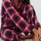 Plaid Collared Neck Button Up Top and Pants Lounge Set - DAVERRI FASHIONS