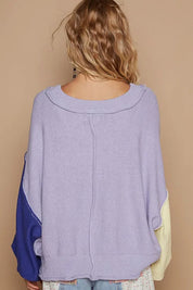 POL Exposed Seam Contrast V-Neck Lantern Sleeve Sweater | Sweaters Daverri Fashions