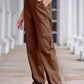 Daverri high-waisted brown cargo pants with multiple pockets and relaxed fit