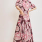Umgee Full Size Printed Notched Puff Sleeve Midi Dress Plus Size