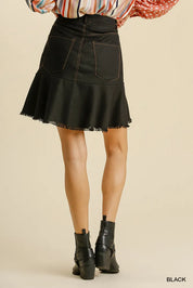 Umgee Linen Blend 5 Pockets High Low Skirt with Frayed Hem | Daverri Fashions