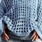 Light blue loose crochet long sleeve knit cover up with openwork pattern