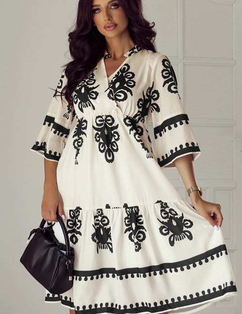 4 sleeve knee length cotton dress