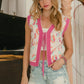 BiBi Leopard Sweater Vest With Front Tie and Scallop Detail Vests