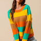 SO ME Multi Color Stripe Sweater with Ribbed Detail - DAVERRI FASHIONS