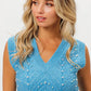 BiBi Blue Chevron Pointelle Pearl Knit Top Tops