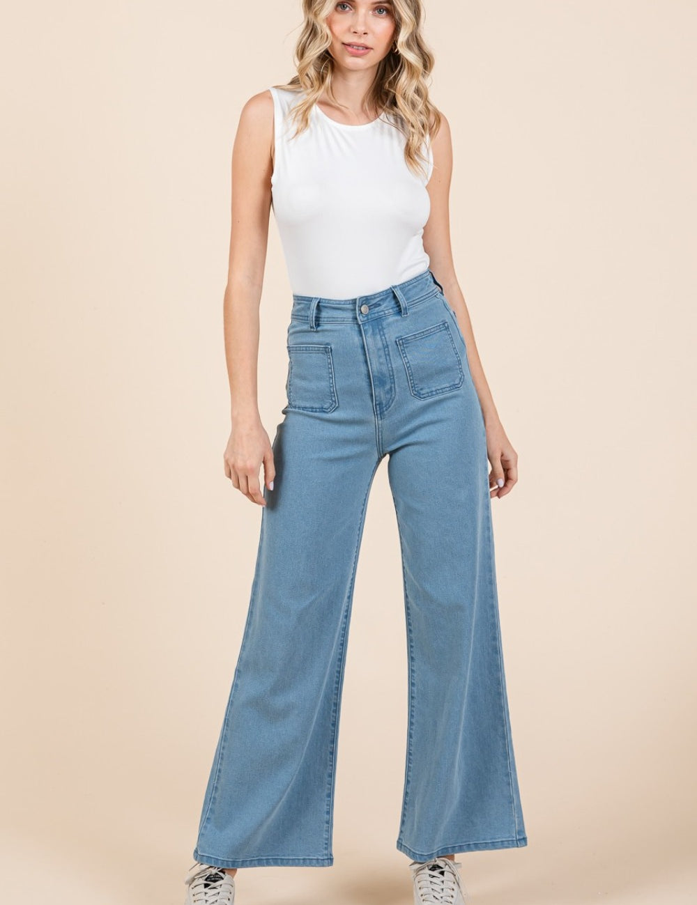 Mittoshop High Waist Wide Leg Jeans Denim