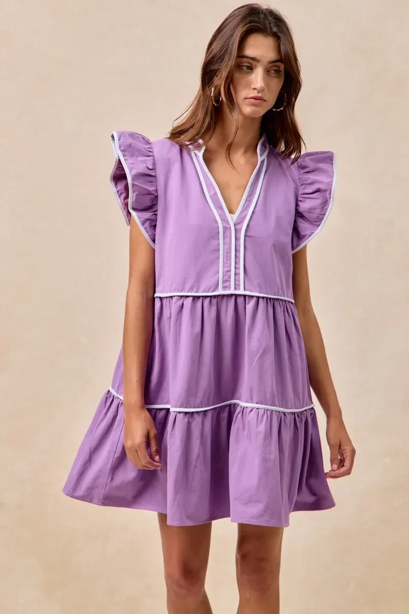 BiBi Gameday Theme Contrast Binding Ruffled Dress - DAVERRI FASHIONS